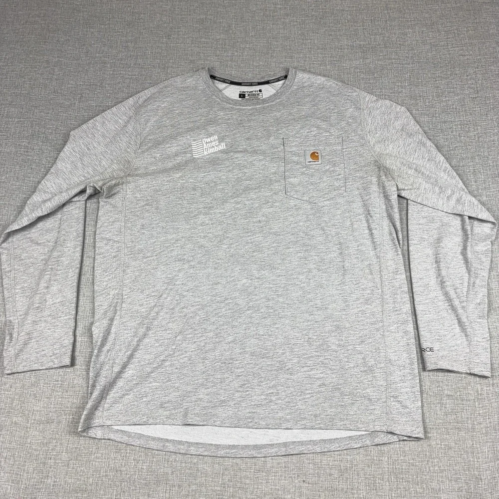 Carhartt Force Shirt Mens L Gray Long Sleeve Pocket Owen Ames Kimball Tee